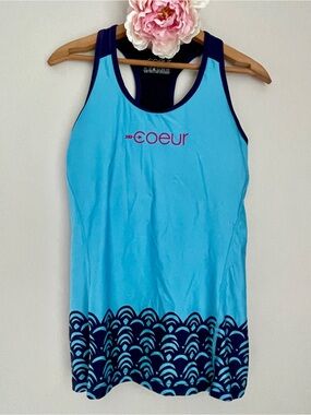 Coeur Women's Blue Racerback Cyclist Tank Indigo Pink Accents XL Triathalon